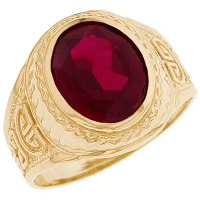 Pre-owned Jackani 10k Or 14k Real Gold Simulated Garnet Greek Design January Birthstone Mens Ring In Red