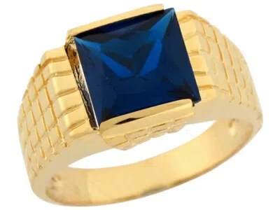 Pre-owned Jackani 10k Or 14k Real Gold Simulated Sapphire Modern Attractive Designer Mens Ring In Blue