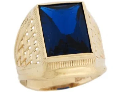 Pre-owned Jackani 10k Or 14k Real Gold Simulated Sapphire September Birthstone Mens Ring In Blue