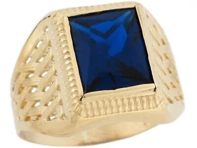 Pre-owned Jackani 10k Or 14k Real Gold Simulated Sapphire September Birthstone Mens Ring In Blue