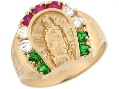 Pre-owned Jackani 10k Or 14k Real Gold Virgin Mary Lady Guadalupe Lovely Horseshoe Cz Mens Ring