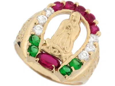 Pre-owned Jackani 10k Or 14k Real Gold Virgin Mary Lady Guadalupe Pretty Horseshoe Cz Mens Ring