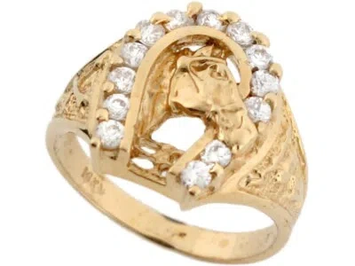 Pre-owned Jackani 10k Or 14k Real Solid Gold Beautiful Horse And Horseshoe Cz Mens Ring In White