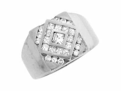 Pre-owned Jackani 10k Or 14k Real Solid White Gold White Cz Cluster Handsome Mens Ring