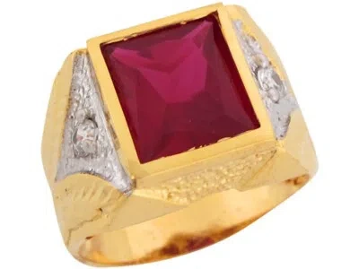 Pre-owned Jackani 10k Or 14k Real Two Tone Gold Rectangle Cut Simulated Ruby Great Mens Ring In Red