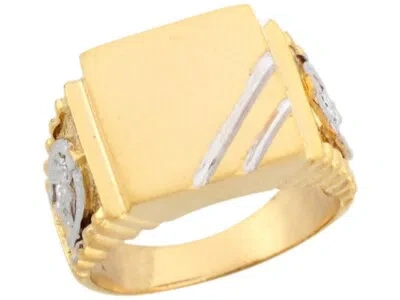 Pre-owned Jackani 10k Or 14k Real Two Tone Gold Signet Lucky Horseshoe Accent Stylish Mens Ring