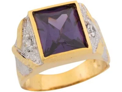 Pre-owned Jackani 10k Or 14k Real Two Tone Real Gold Simulated Amethyst Stylish Mens Ring In Purple