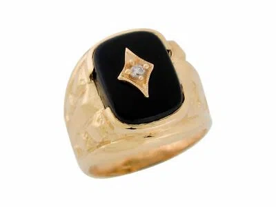 Pre-owned Jackani 10k Or 14k Real Yellow Gold Black Onyx With White Cz Accent Mens Wide Fancy Ring