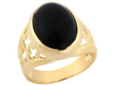 Pre-owned Jackani 10k Or 14k Real Yellow Gold Oval Onyx Large Sharp Designer Mens Ring In Black
