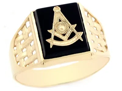 Pre-owned Jackani 10k Or 14k Real Yellow Gold Past Master Freemason Masonic Onyx Mens Ring In Black