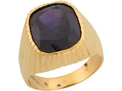 Pre-owned Jackani 10k Or 14k Real Yellow Gold Simulated Amethyst Handsome Opulent Mens Ring In Purple
