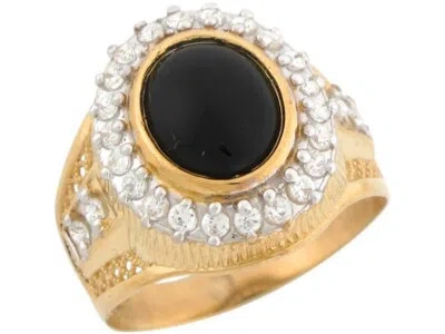 Pre-owned Jackani 10k Or 14k Real Yellow Gold White Cz Oval Onyx Modern Stylish Mens Ring