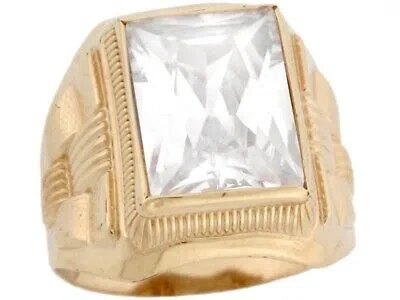 Pre-owned Jackani 10k Or 14k Real Yellow Gold White Cz Simulated April Birthstone Mens Ring