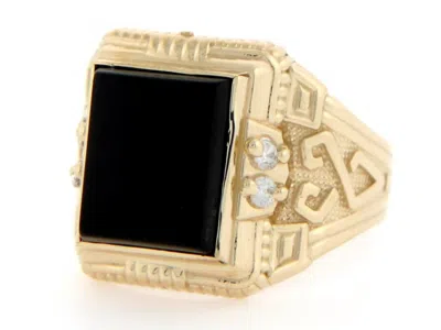 Pre-owned Jackani 10k Or 14k Solid Gold 12 X 10mm Rectangular Onyx Cz Mens Ring In Black