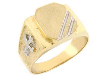 Pre-owned Jackani 10k Or 14k Solid Gold Cross Signet Mens Ring