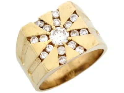Pre-owned Jackani 10k Or 14k Solid Gold Cz High Polished Fancy Mens Ring Jewelry In White