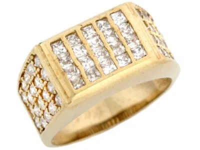 Pre-owned Jackani 10k Or 14k Solid Gold Cz Rectangular Five Row Bling Mens Ring In White