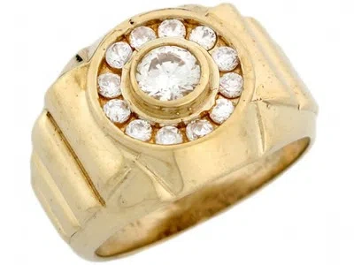 Pre-owned Jackani 10k Or 14k Solid Gold Cz Round High Polished Fancy Mens Ring In White