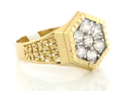 Pre-owned Jackani 10k Or 14k Solid Gold Cz Stone Mens Cluster Ring In White