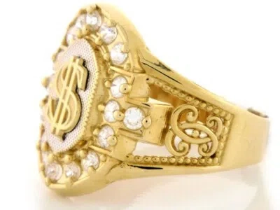 Pre-owned Jackani 10k Or 14k Solid Gold Dollar Money Cash Mens Cz Stone Ring In White