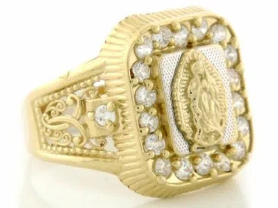 Pre-owned Jackani 10k Or 14k Solid Gold Guadalupe Cz Stone Mens Ring Jewelry In White