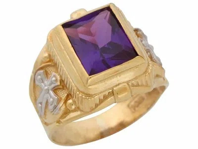 Pre-owned Jackani 10k Or 14k Solid Gold Mens Simulated Alexandrite Religious June Birthstone Ring In Purple