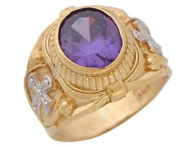 Pre-owned Jackani 10k Or 14k Solid Gold Mens Simulated Amethyst February Birthstone Religious Ring In Purple