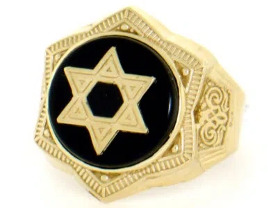 Pre-owned Jackani 10k Or 14k Solid Gold Onyx Star Of David Enamel Mens Ring In Black