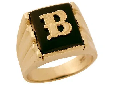 Pre-owned Jackani 10k Or 14k Solid Gold Rectangle Onyx Letter B Modern Mens Initial Statement Ring In Black