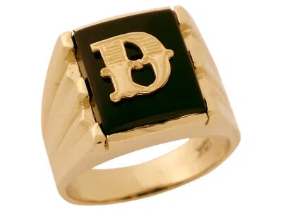 Pre-owned Jackani 10k Or 14k Solid Gold Rectangle Onyx Letter D Modern Mens Initial Statement Ring In Black
