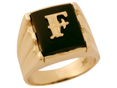 Pre-owned Jackani 10k Or 14k Solid Gold Rectangle Onyx Letter F Modern Mens Initial Statement Ring In Black