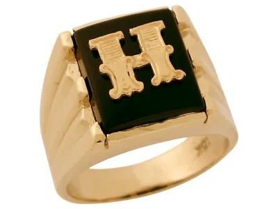 Pre-owned Jackani 10k Or 14k Solid Gold Rectangle Onyx Letter H Modern Mens Initial Statement Ring In Black