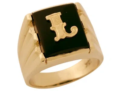 Pre-owned Jackani 10k Or 14k Solid Gold Rectangle Onyx Letter L Modern Mens Initial Statement Ring In Black
