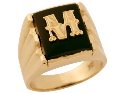 Pre-owned Jackani 10k Or 14k Solid Gold Rectangle Onyx Letter M Modern Mens Initial Statement Ring In Black