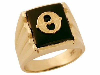 Pre-owned Jackani 10k Or 14k Solid Gold Rectangle Onyx Letter O Modern Mens Initial Statement Ring In Black