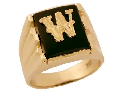 Pre-owned Jackani 10k Or 14k Solid Gold Rectangle Onyx Letter W Modern Mens Initial Statement Ring In Black