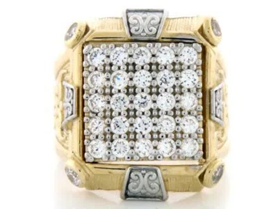 Pre-owned Jackani 10k Or 14k Solid Two-tone Gold Cz Stone Mens Cluster Ring In White