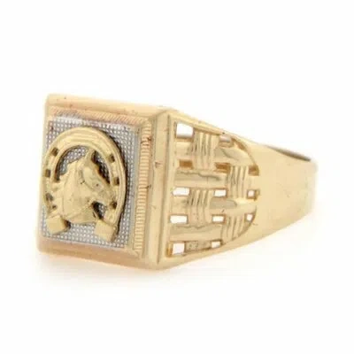 Pre-owned Jackani 10k Or 14k Solid Two Tone Gold Lucky Horseshoe Mens Ring
