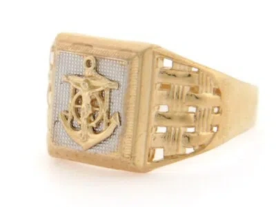Pre-owned Jackani 10k Or 14k Solid Two Tone Gold Navy Religious Anchor Mens Ring In Blue