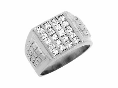 Pre-owned Jackani 10k Or 14k Solid White Gold Cz Channel Set Unique Fancy Mens Ring