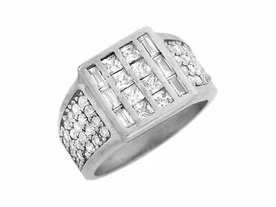 Pre-owned Jackani 10k Or 14k Solid White Gold Cz Cluster Channel Set Bling Mens Ring