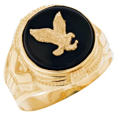 Pre-owned Jackani 10k Or 14k Solid Yellow Gold 14mm Round Onyx Eagle Mens Ring In Black