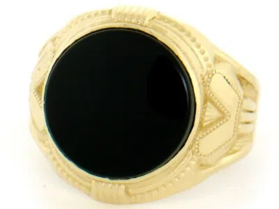 Pre-owned Jackani 10k Or 14k Solid Yellow Gold 14mm Round Onyx Mens Ring In Black