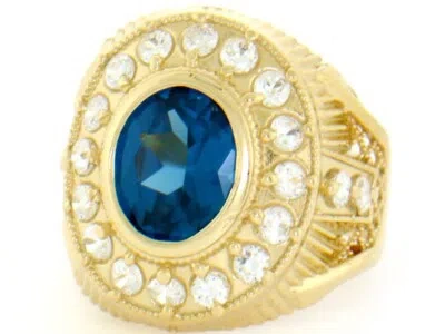 Pre-owned Jackani 10k Or 14k Solid Yellow Gold Blue Cz Mens Ring
