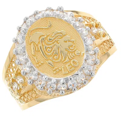 Pre-owned Jackani 10k Or 14k Solid Yellow Gold Mens Zodiac Cz Ring - Leo In White