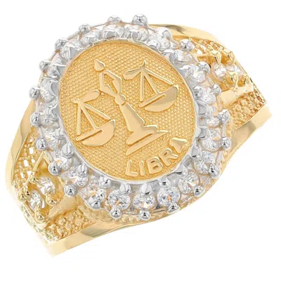 Pre-owned Jackani 10k Or 14k Solid Yellow Gold Mens Zodiac Cz Ring - Libra In White