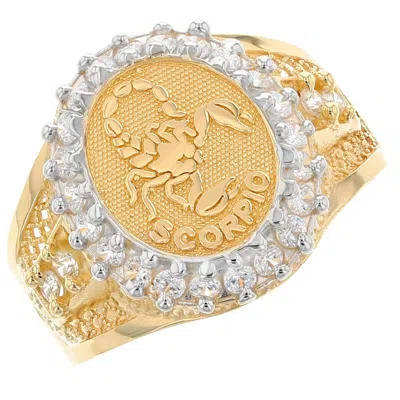 Pre-owned Jackani 10k Or 14k Solid Yellow Gold Mens Zodiac Cz Ring - Scorpio In White