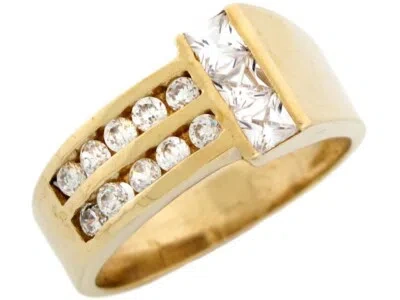 Pre-owned Jackani 10k Or 14k Solid Yellow Gold Cz Channel Set Unique Mens Ring In White