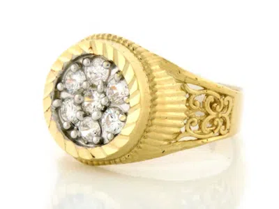 Pre-owned Jackani 10k Or 14k Solid Yellow Gold Cz Mens Cluster Filigree Ring In White