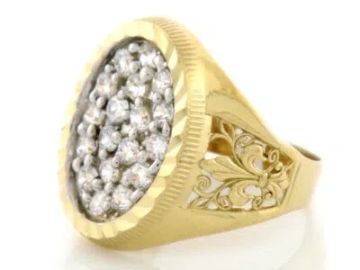 Pre-owned Jackani 10k Or 14k Solid Yellow Gold Cz Mens Ring Fleur De Lis Design In White